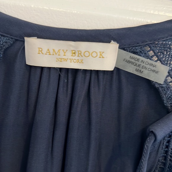 RAMY BROOK navy silk blouse with open crochet detail - Picture 3 of 7